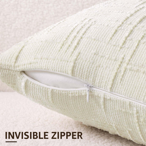 decorUhome Slubby texture cream chenille pillow close-up highlights elegant weave.