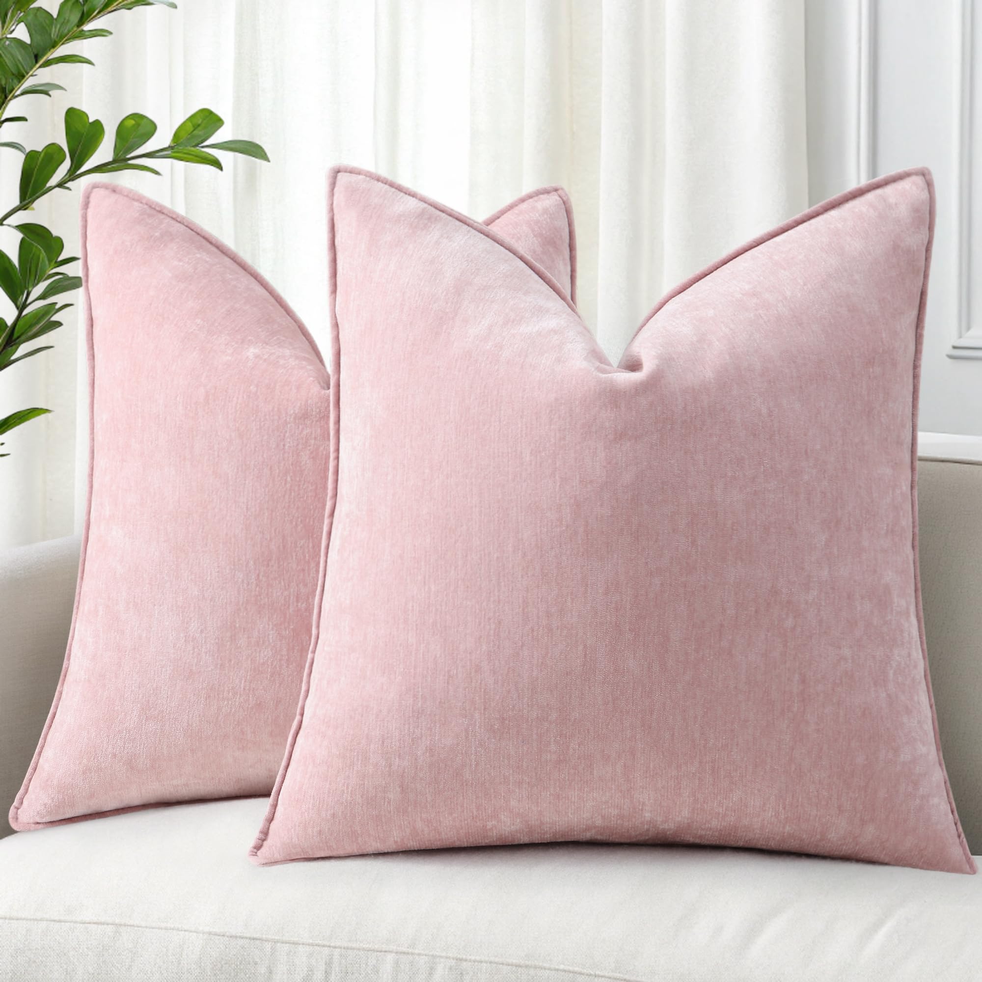 decorUhome summer pillow cover in blush pink with plush chenille for cozy living room accents