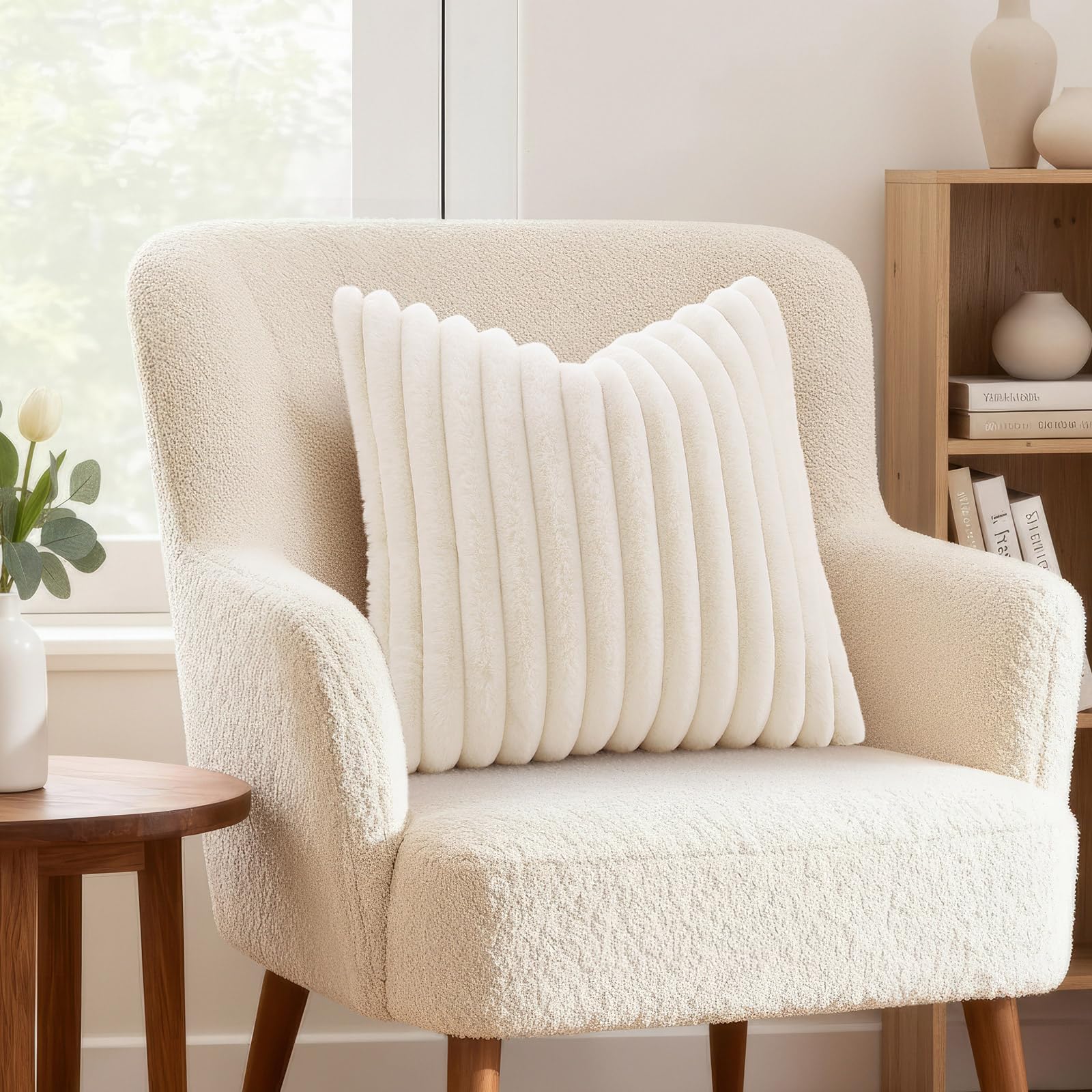 decorUhome cream white velvet back pillow cover paired with plush front