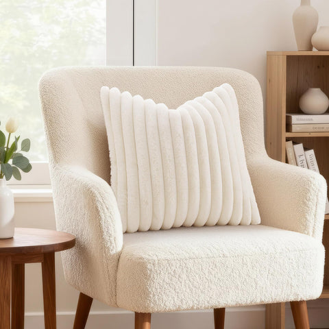 decorUhome cream white velvet back pillow cover paired with plush front