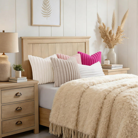 decorUhome velvet back detail on cream pillow cover adds luxe look