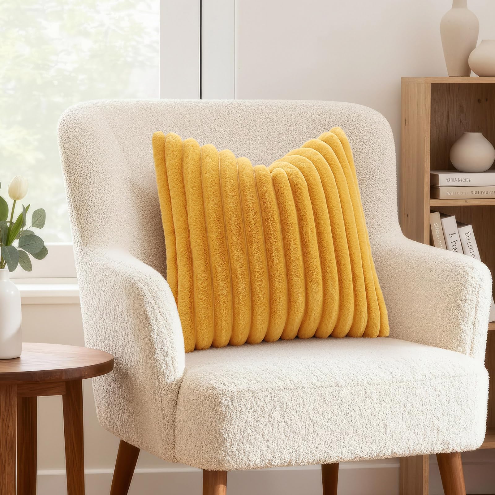 decorUhome mustard-yellow cover features hidden zipper for clean, easy insert changes.