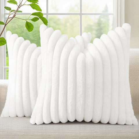 decorUhome Summer Cozy Faux Fur Pillow Cover front texture for a plush living room feel.