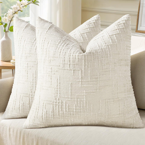 decorUhome Summer Cream chenille pillow cover close-up texture for cozy living room styling.
