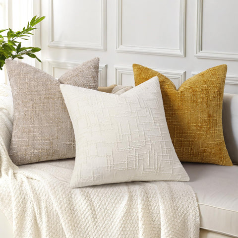 decorUhome decorative pillow cover set in living room arrangement emphasizing neutral tones.