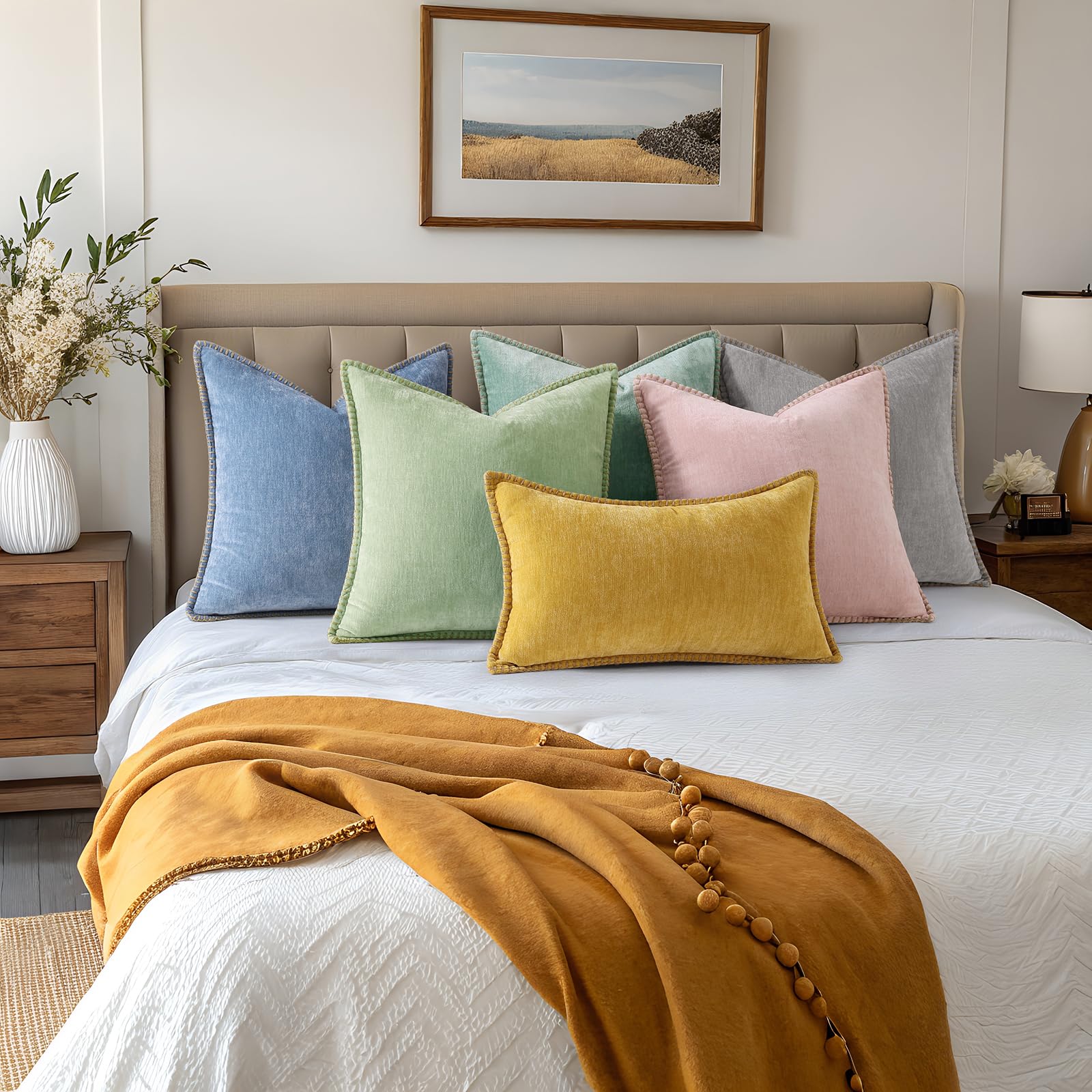 decorUhome textured pillow on a chair to illustrate tactile warmth.