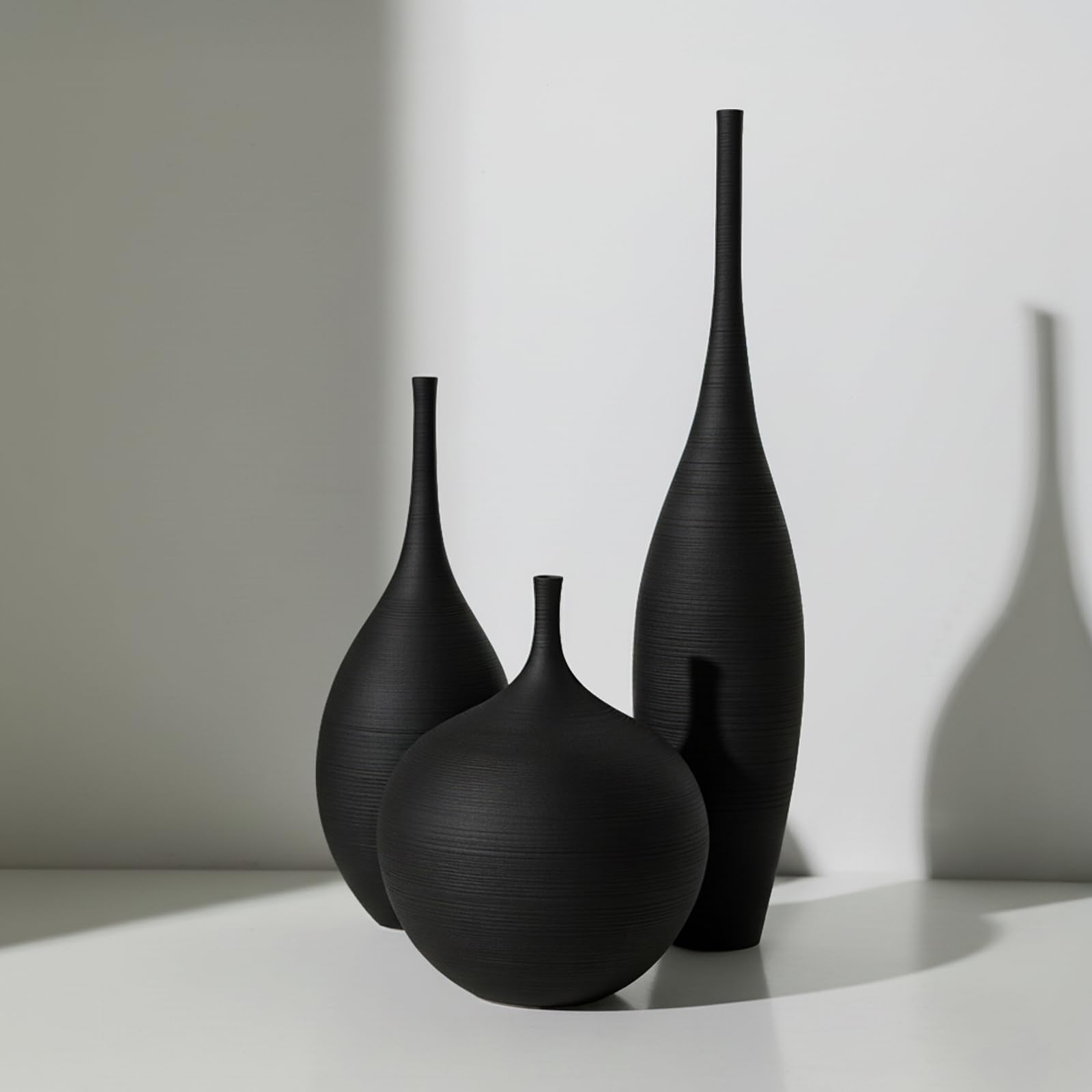 DecoVlog black ceramic vases set of 3 centerpiece on dining table