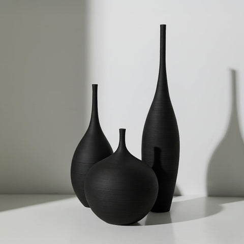 DecoVlog black ceramic vases set of 3 centerpiece on dining table
