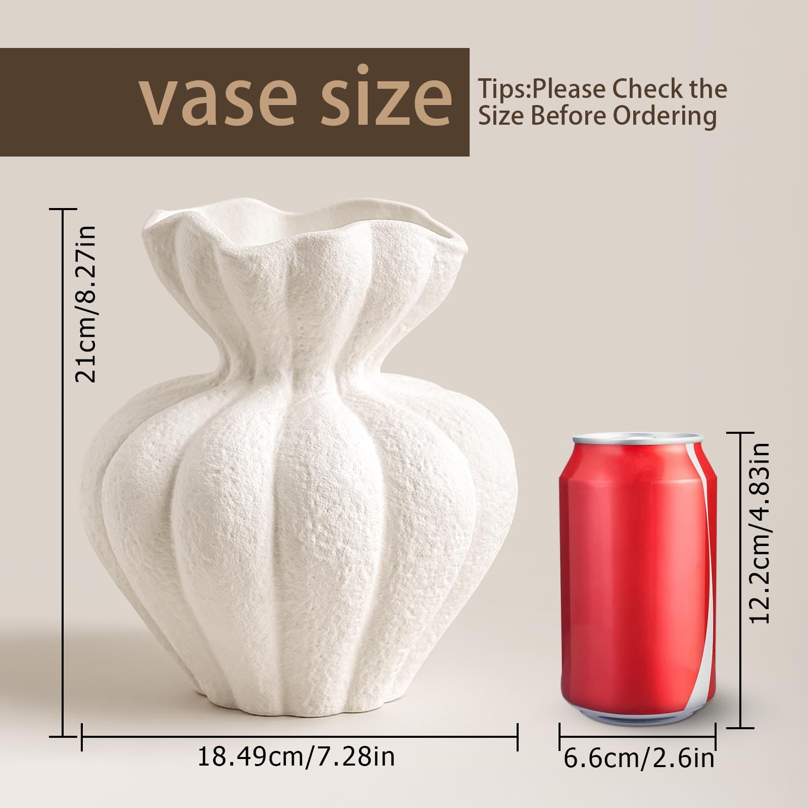 DecoVlog white ceramic vase side detail highlights grooved styling.