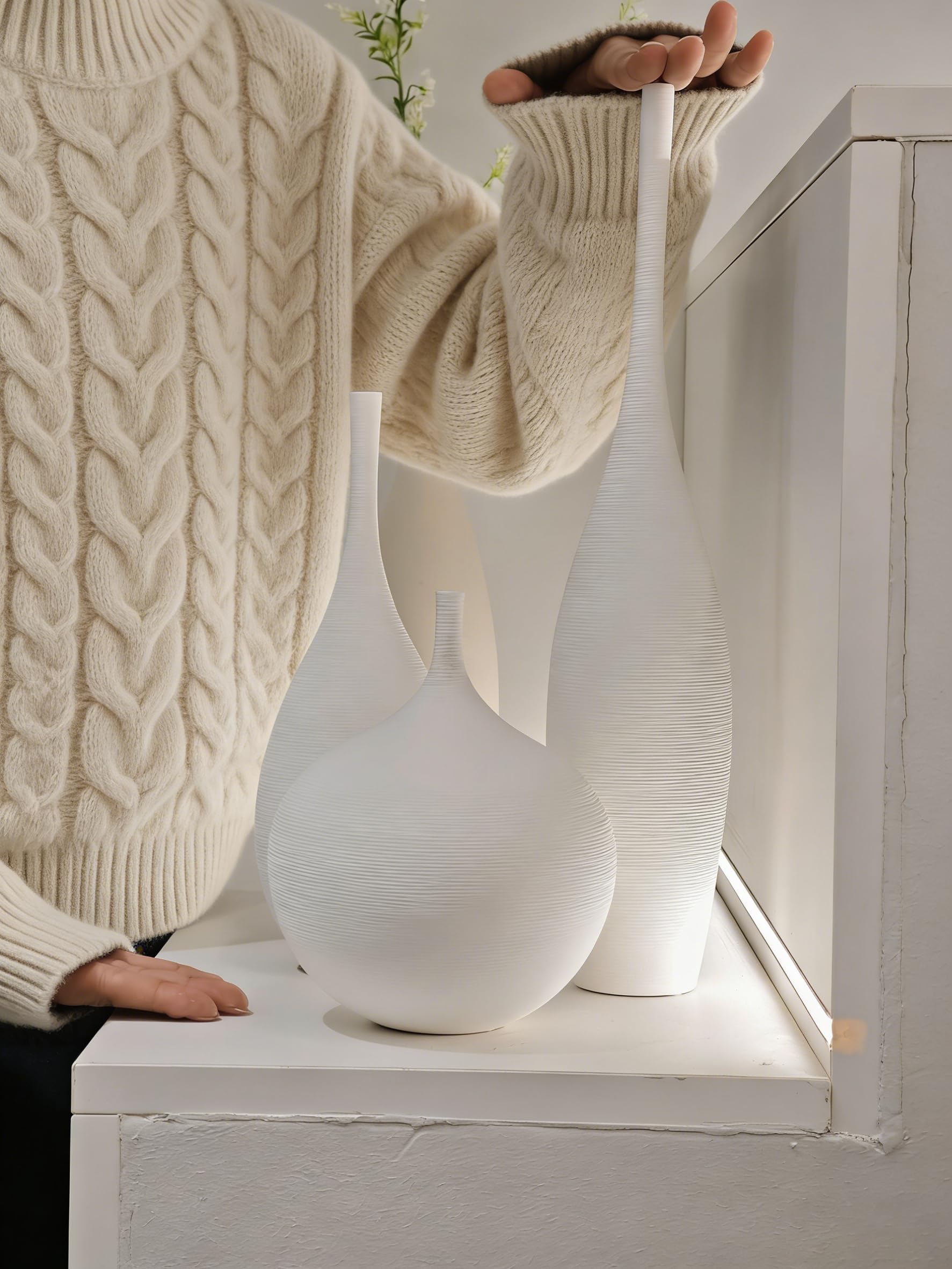 DecoVlog white ceramic vase set centered on a table for entryway decor.