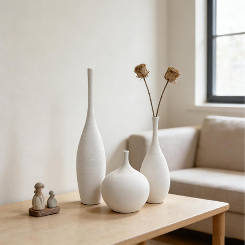 DecoVlog white ceramic vase set matte finish suits modern boho interiors.