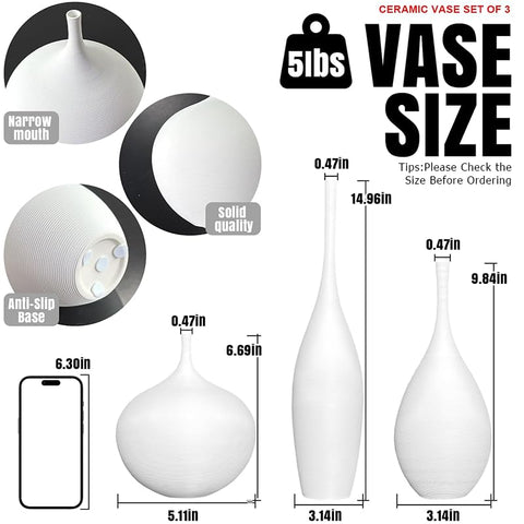 DecoVlog white ceramic vase set side profile for shelf styling and balance.