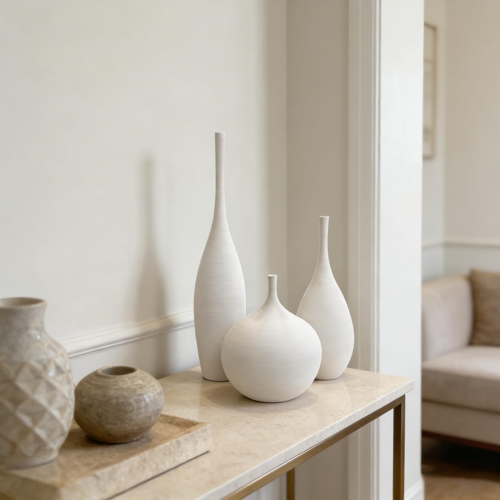DecoVlog white ceramic vase set frosted texture adds handcrafted vibe.