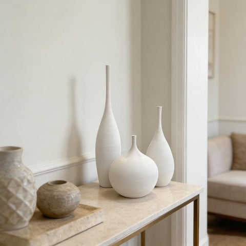 DecoVlog white ceramic vase set frosted texture adds handcrafted vibe.