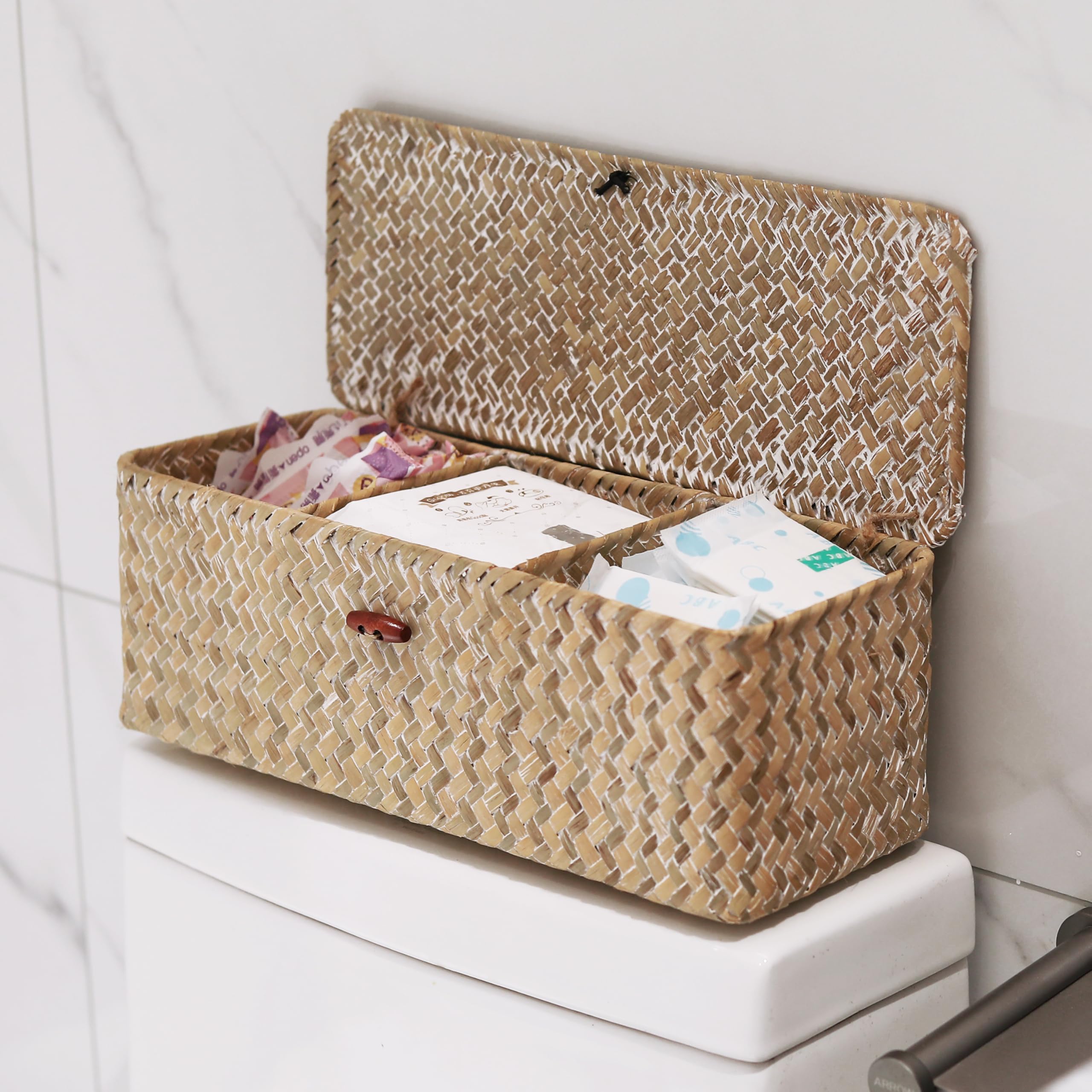 DECRAFTS multi-use seagrass storage bin for toys, papers, or pantry snacks