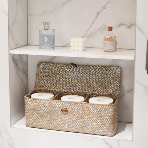 DECRAFTS natural-color storage basket blends into any room and reduces clutter