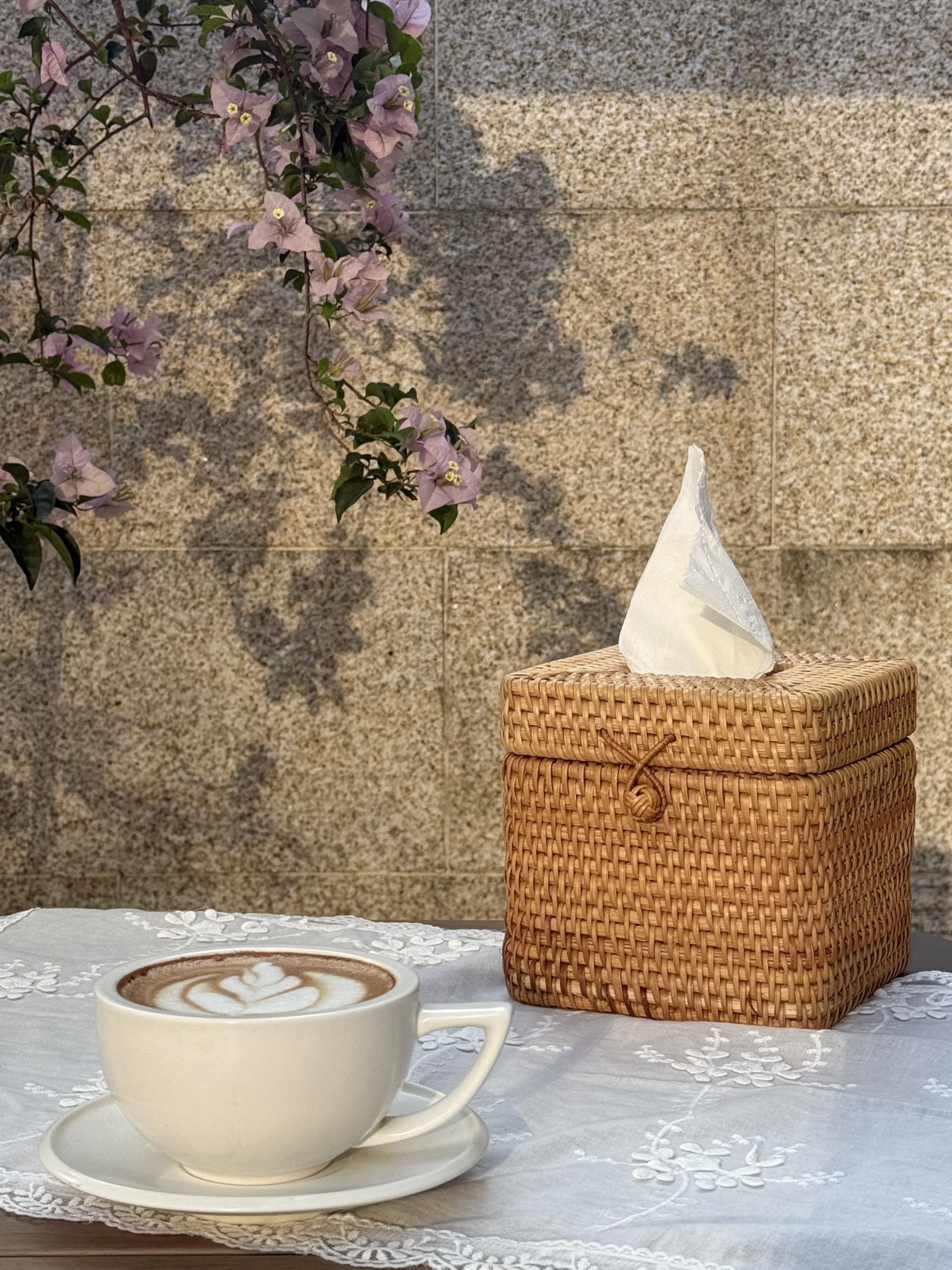 DECRAFTS natural rattan tissue box cover complements any room decor