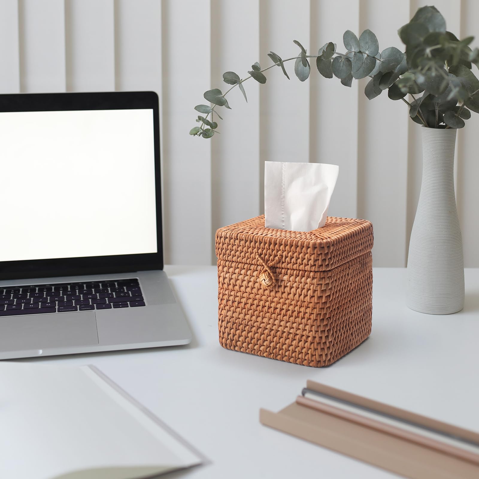 DECRAFTS car interior tissue box cover in natural rattan