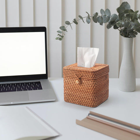 DECRAFTS car interior tissue box cover in natural rattan