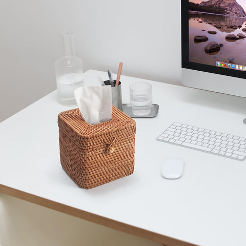DECRAFTS durable natural rattan tissue box cover for everyday use