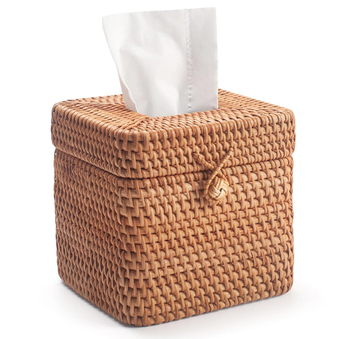 DECRAFTS rattan tissue box cover with lid enhances natural room ambiance