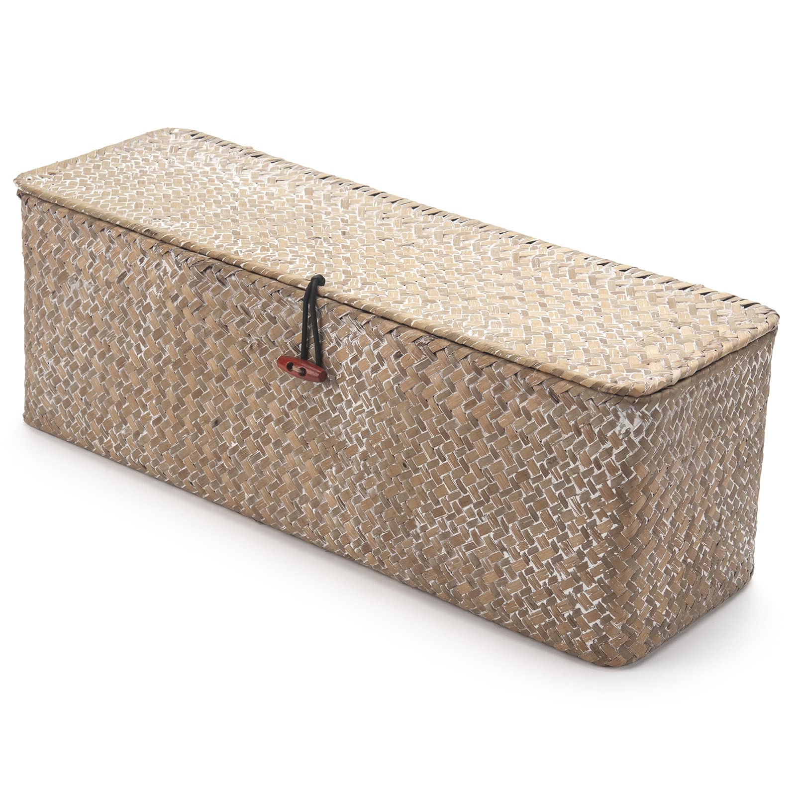 DECRAFTS rectangular seagrass bin for shelves helps maximize vertical space