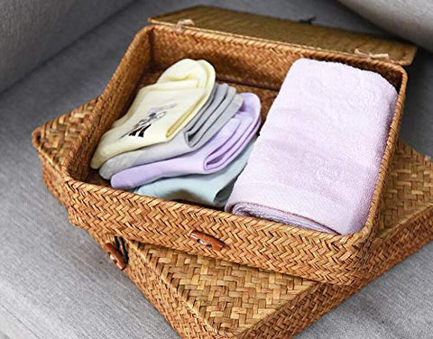 decrafts seagrass storage basket in closet fits underwear or socks.