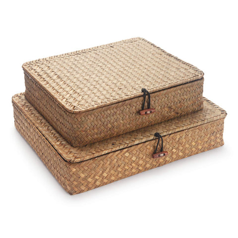 decrafts seagrass storage basket large lid keeps desk organized and neat.