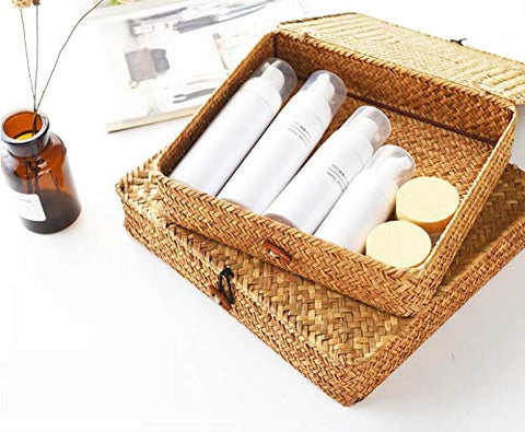decrafts seagrass storage basket on table offers versatile organizing.