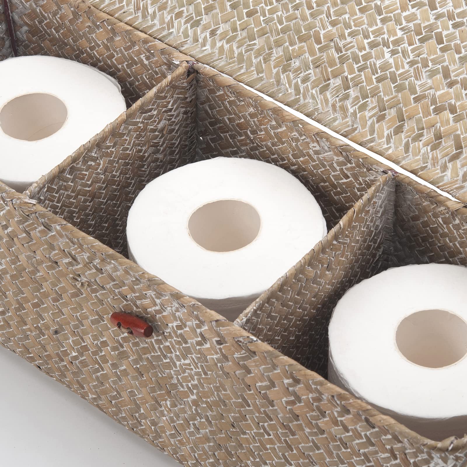 DECRAFTS seagrass storage basket with compartments keeps small items separated and accessible