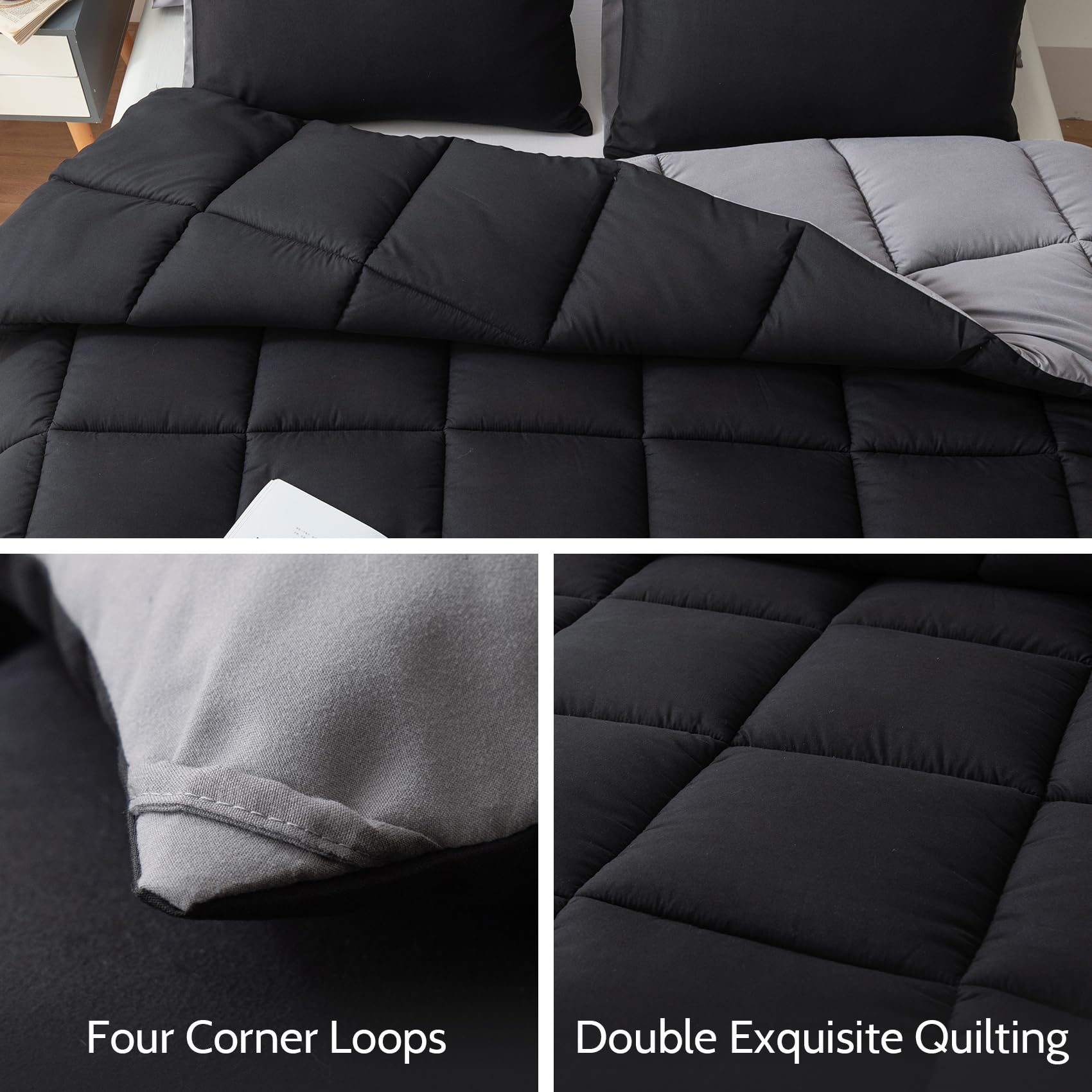 Decroom microfiber-fill comforter in black/grey for all-season warmth