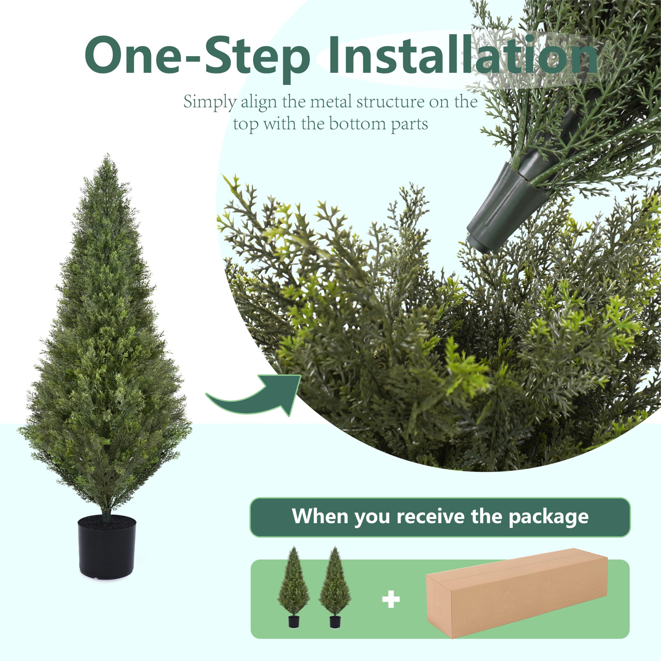 Decwin cedar topiary features UV protection for long-lasting color in sun.