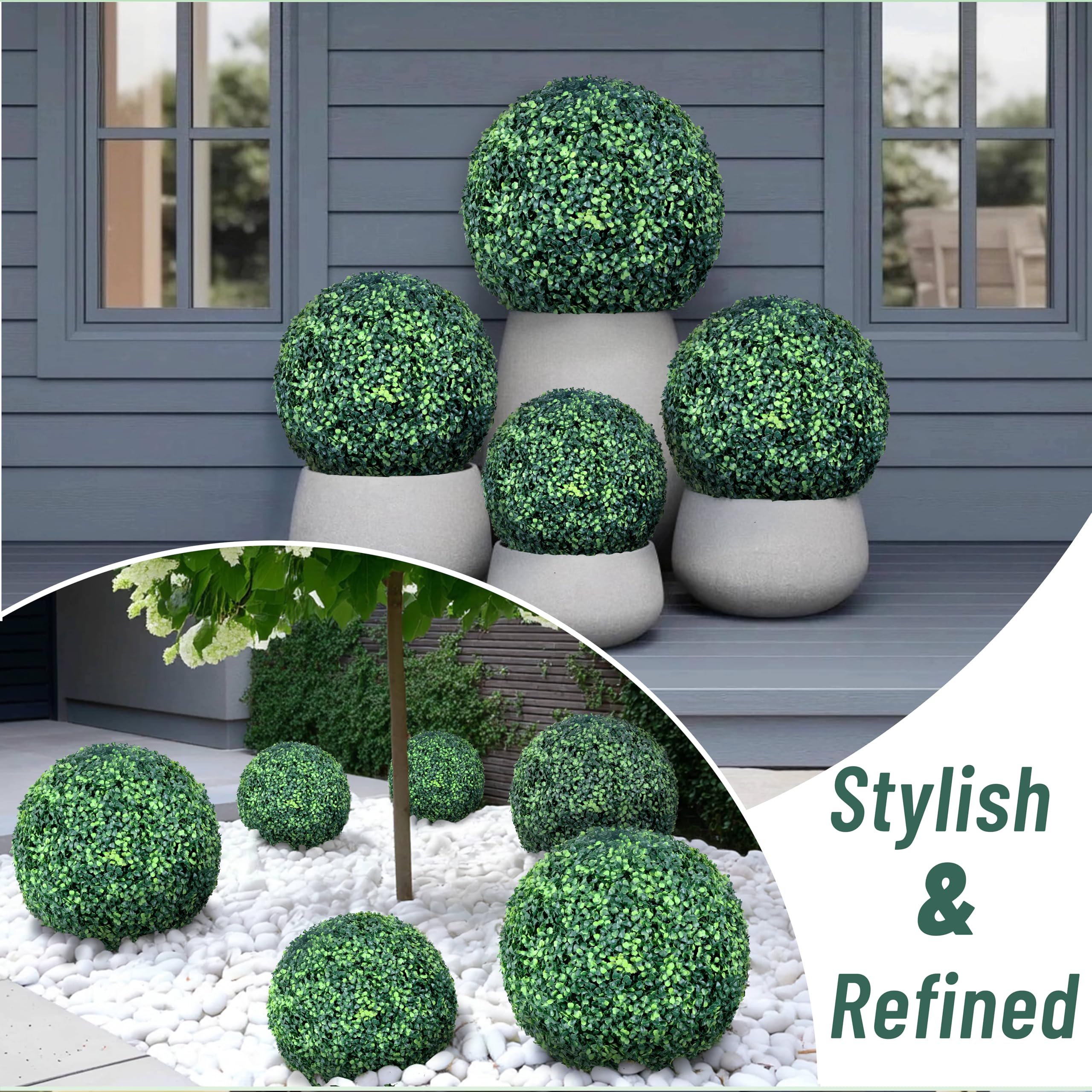 Table centerpiece using Decwin topiary ball for elegant dining setup