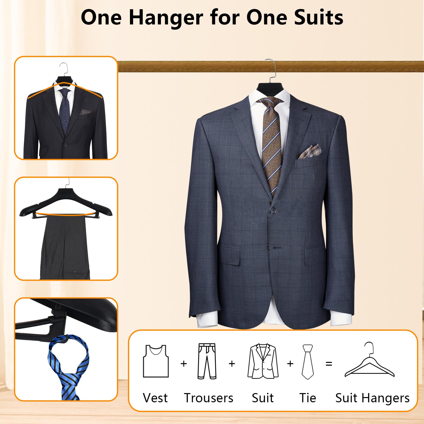 DEDU notched-shoulders help preserve garment form and minimize creases