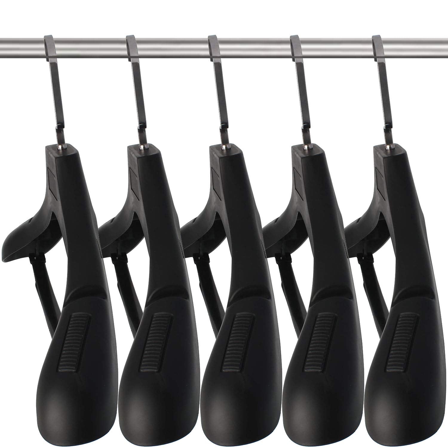 DEDU plastic extra-wide suit hanger with notched shoulders maintains jacket shape