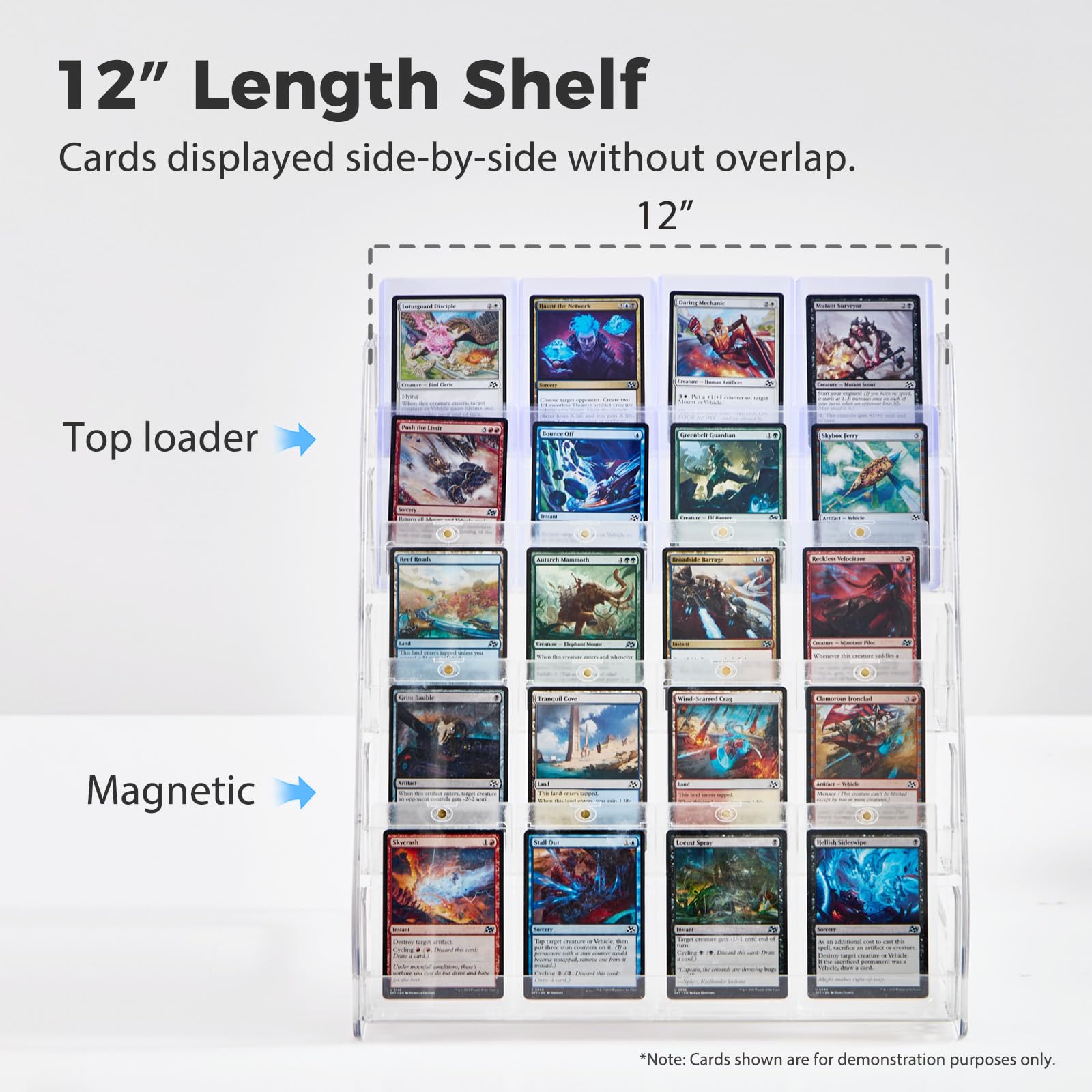 DEEIF 2-pack acrylic card display stand angled shot, keeps cards upright with stable support.