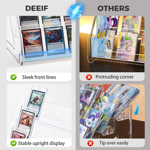 DEEIF 2-pack acrylic card display stand top view, suited for show vendors and collectors.
