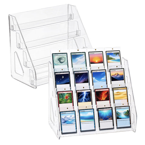 DEEIF 4-tier card display stand with four shelves for clear card visibility.
