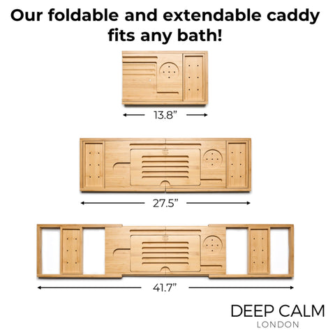 Deep Calm bamboo surface with waterproof lacquer protects items during soaks.