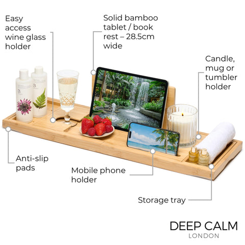 Deep Calm bath caddy folds flat for easy storage after use.