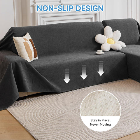 Deep Dream XX-Large dark grey sectional couch covers installation scene with quick slip-on setup.