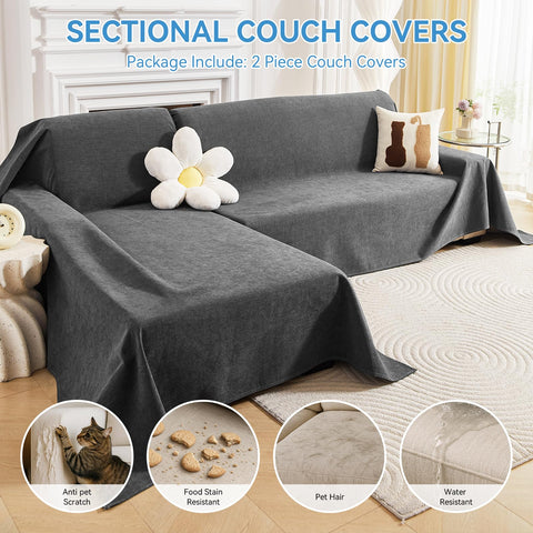 Deep Dream XX-Large dark grey sectional couch covers side view demonstrating versatile fit for L-shaped sofas.