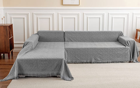 Deep Dream two-piece cover for xxlarge sectional, dark grey, protection for oversized sofas