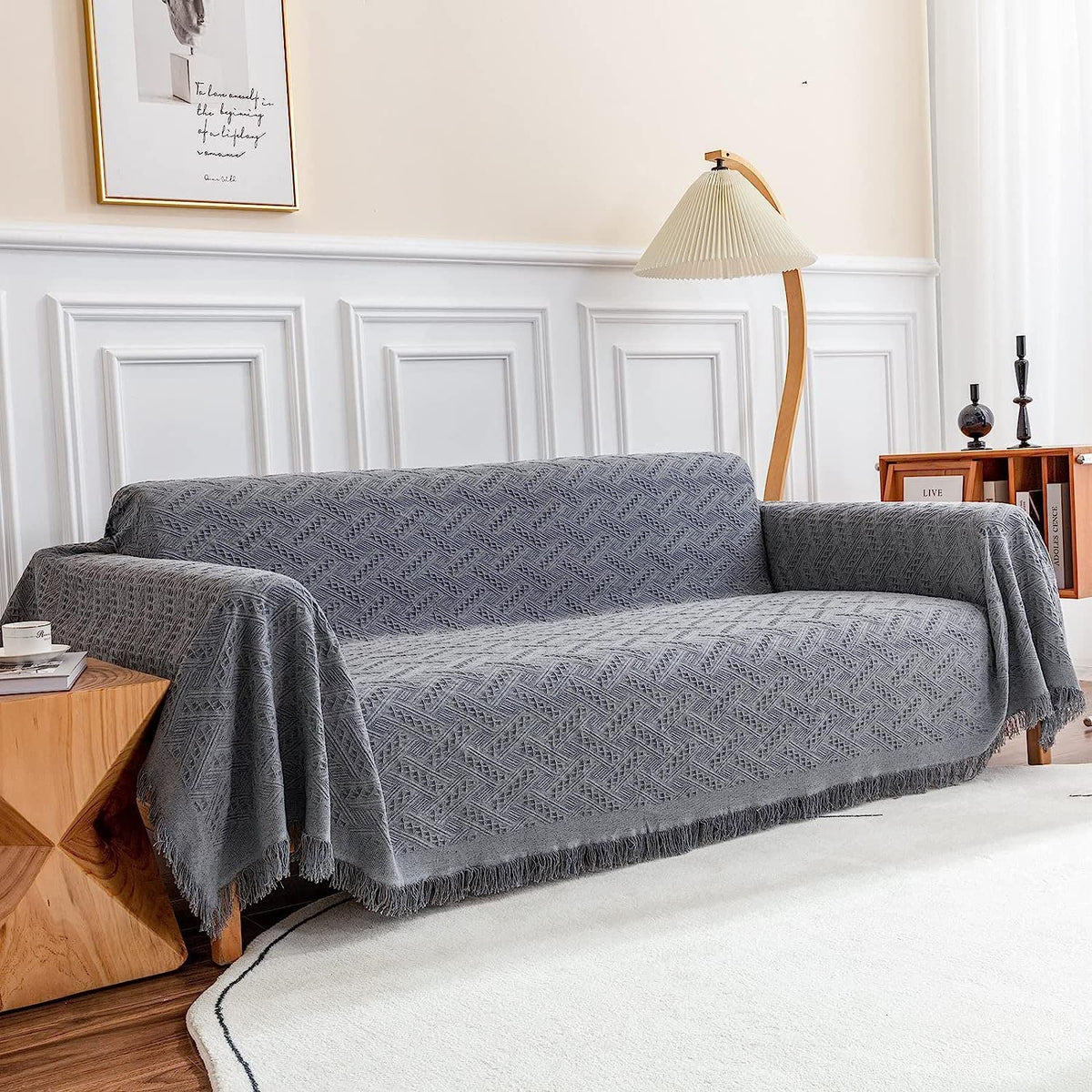 Deep Dream sofa cover XXL 91x134 dark grey close up of durable geometry weave