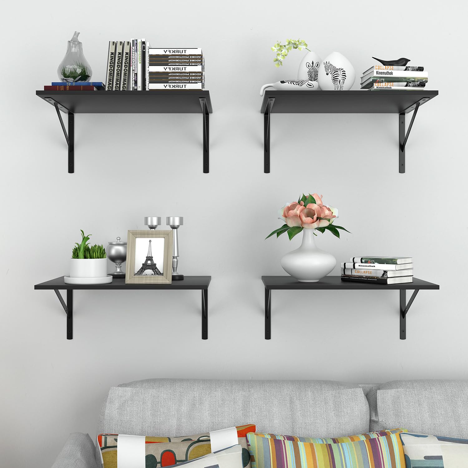 Deep Floating Wall Shelves durable wood boards with steel brackets for reliable use.