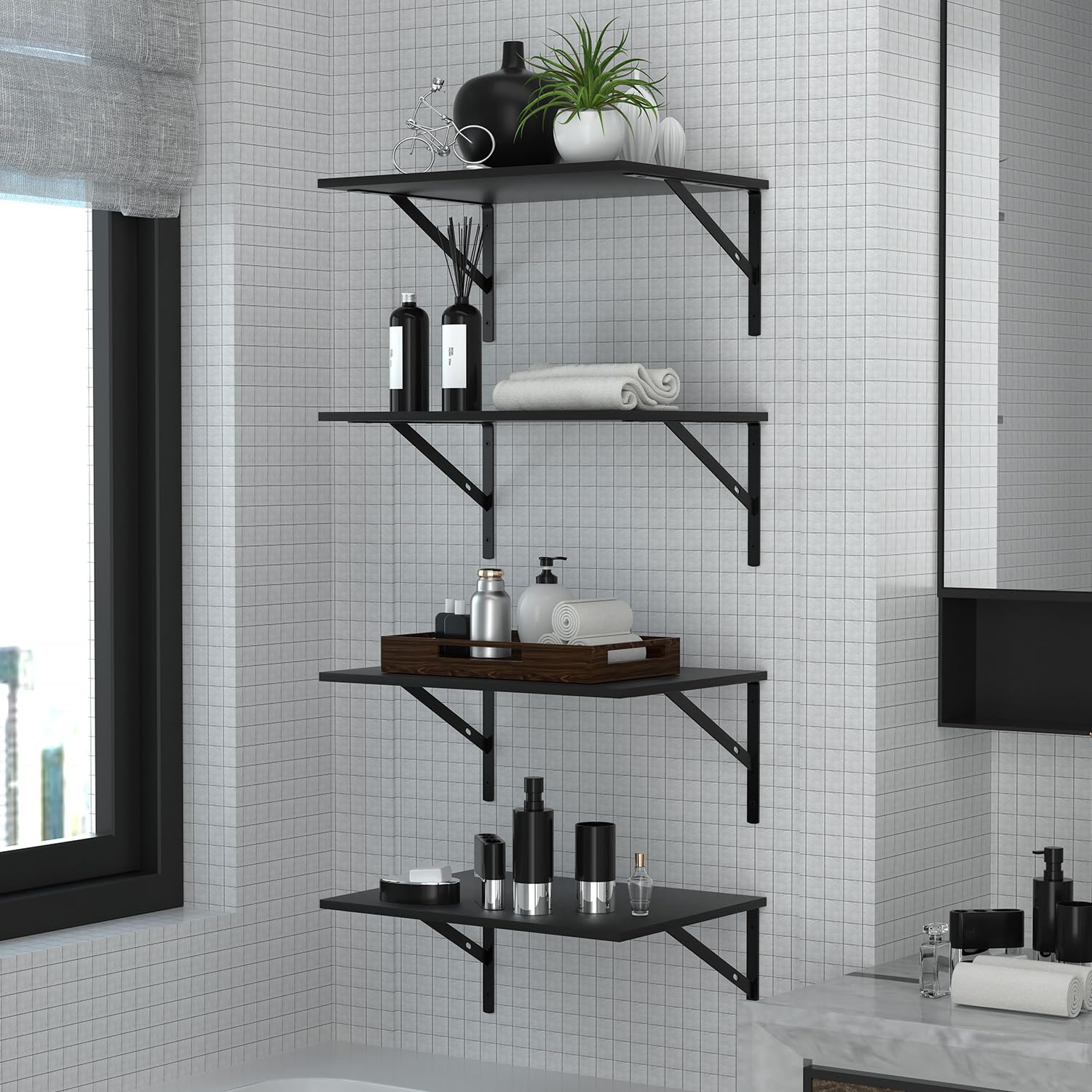 Deep Floating Wall Shelves ideal for living rooms, bathrooms, and offices.