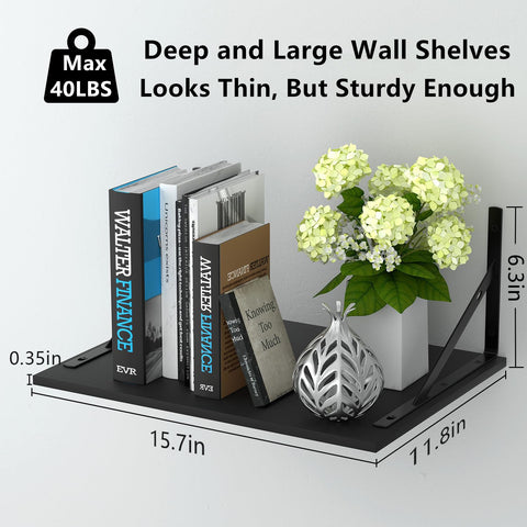 Deep Floating Wall Shelves steel brackets provide sturdy support for long-lasting display.