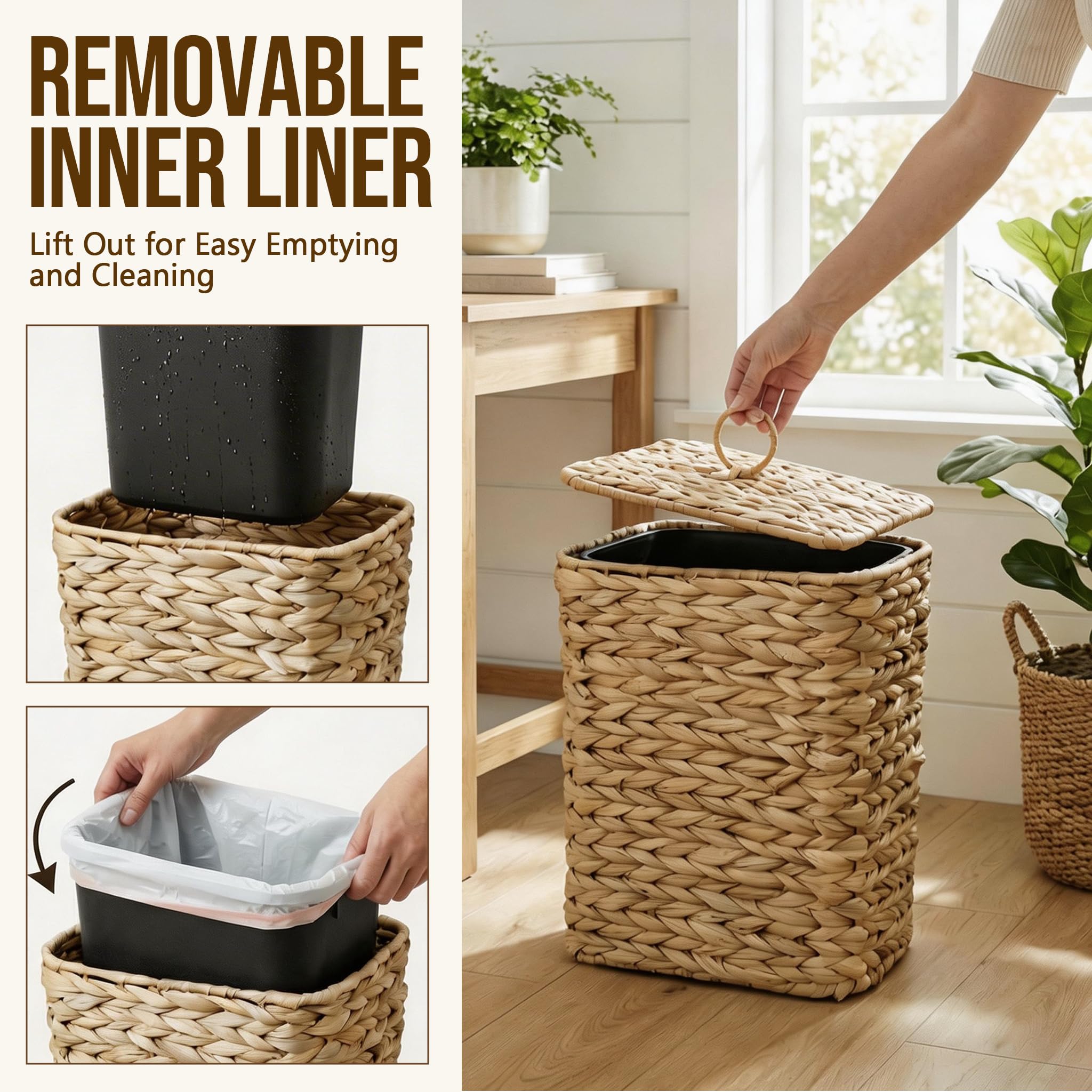 deepredcoast handwoven water hyacinth wastebasket adds natural decor and function