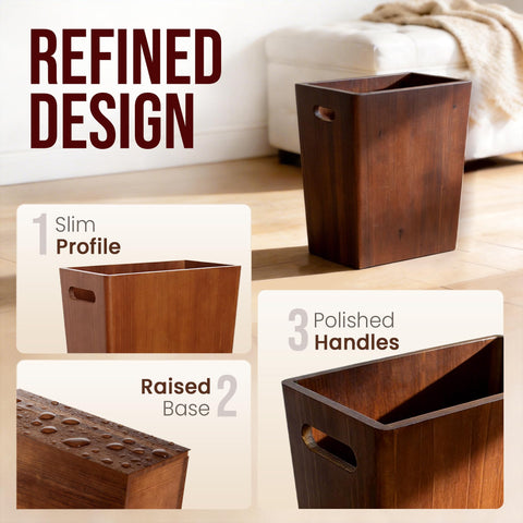 Deepredcoast wooden trash can for small spaces keeps corners clean.