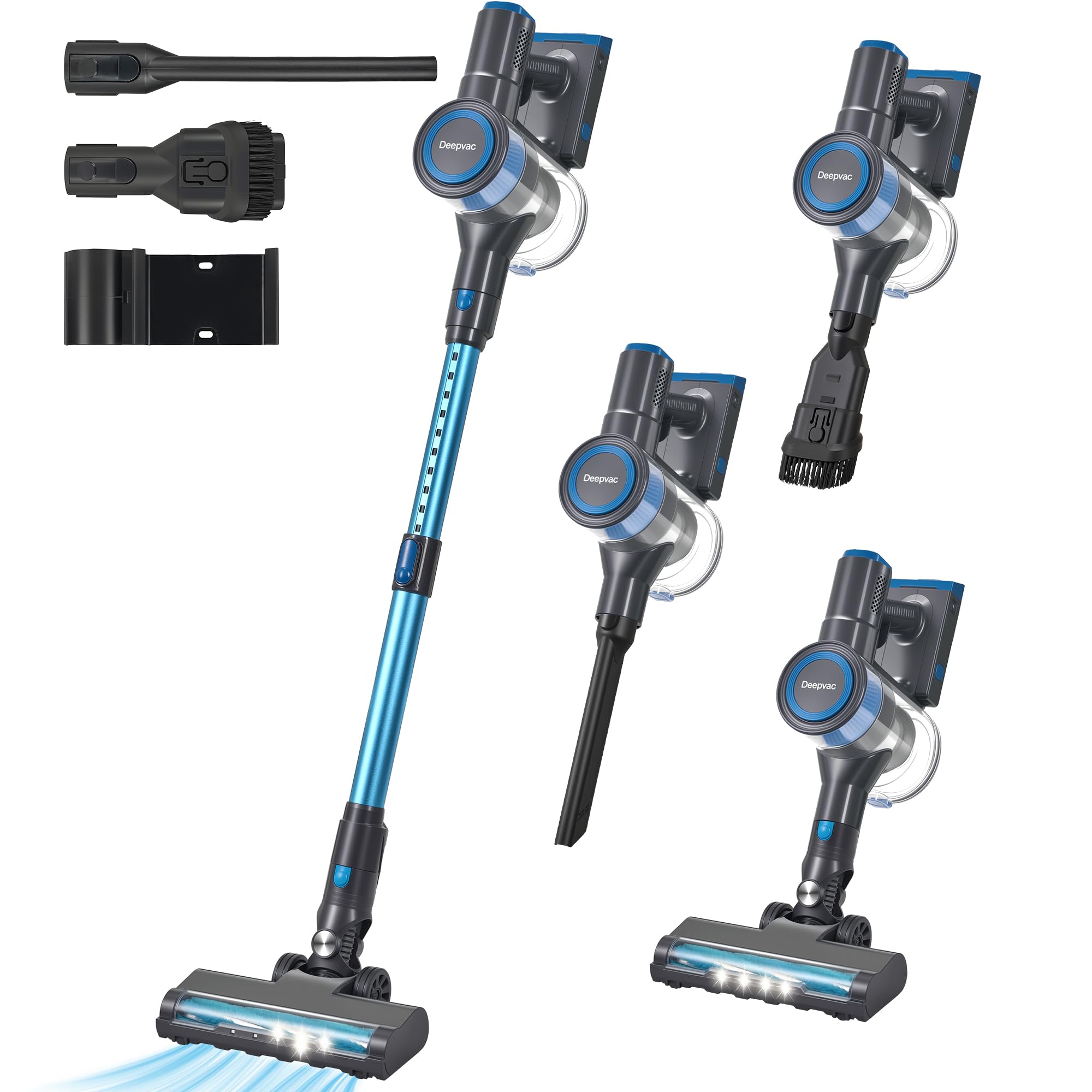 Deepvac 250W suction motor powering deep cleaning on hard floors
